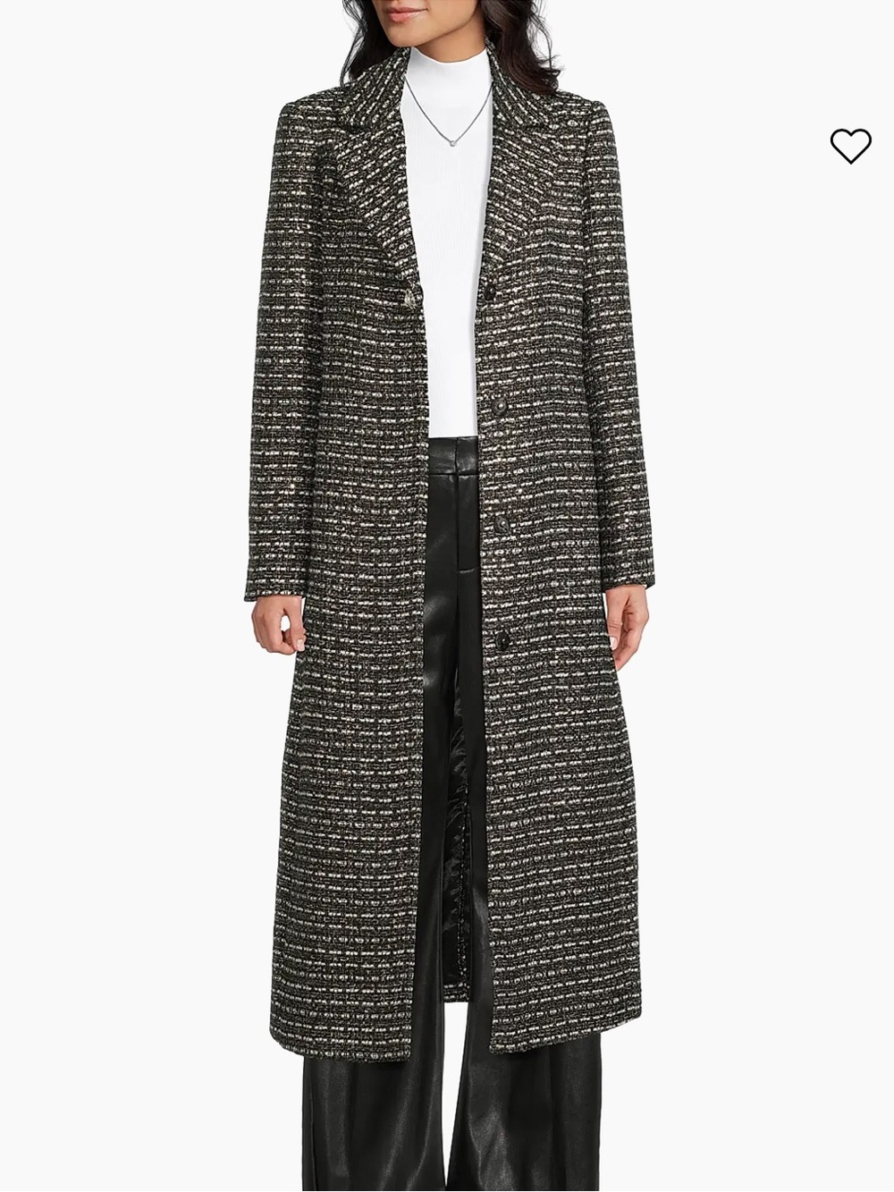 Milly black White Tweed Long Coat - Women's Classic Tweed Overcoat